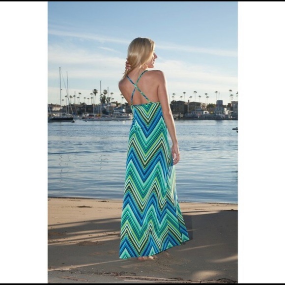 NWOT long multi colored chevron striped maxi dress. Green, yellow, blue. Sz XL - Picture 2 of 13